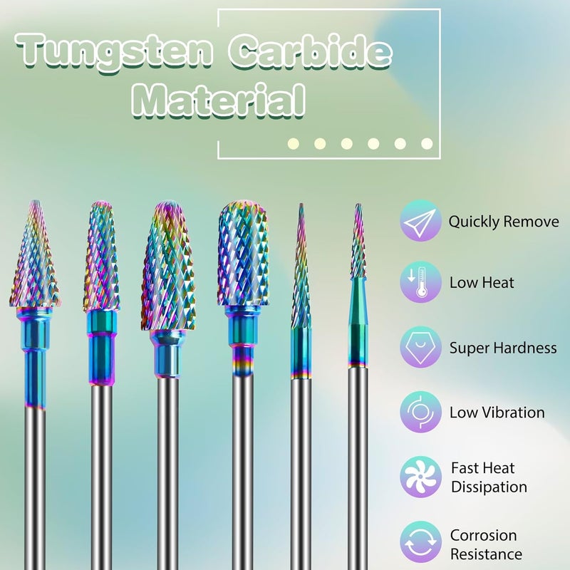 Rolokit 6PCS Nail Drill Bits Set with Cleaning Brush, 3/32 inch Professional Tungsten Carbide Nail Bits Cuticle Efile Nail Drill Bits, Remover Bits for Acrylic Gel Nail Tech Manicure Pedicure, Home Salon - Image 3